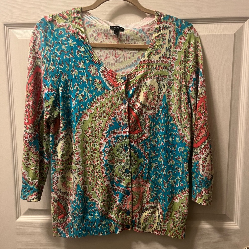 Talbots Women’s Colorful Paisley Women's‎ Button Down Sweater Size Large